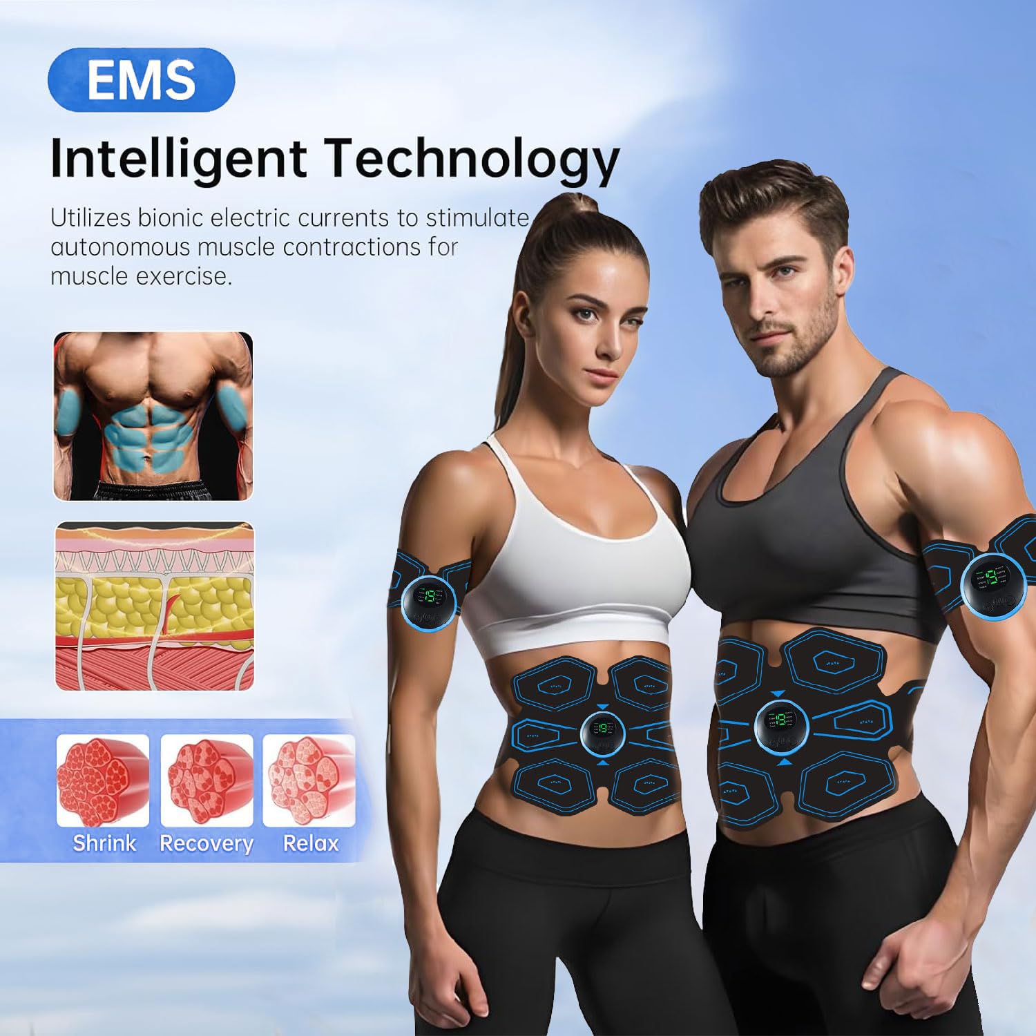 Elettrostimolatore per Addominali,Elettrostimolatore Muscolare Professionale,Elettrostimolatore Addominali, EMS Stimolatore Muscolare Addome/Braccio/Gambe/Waist/Glutei