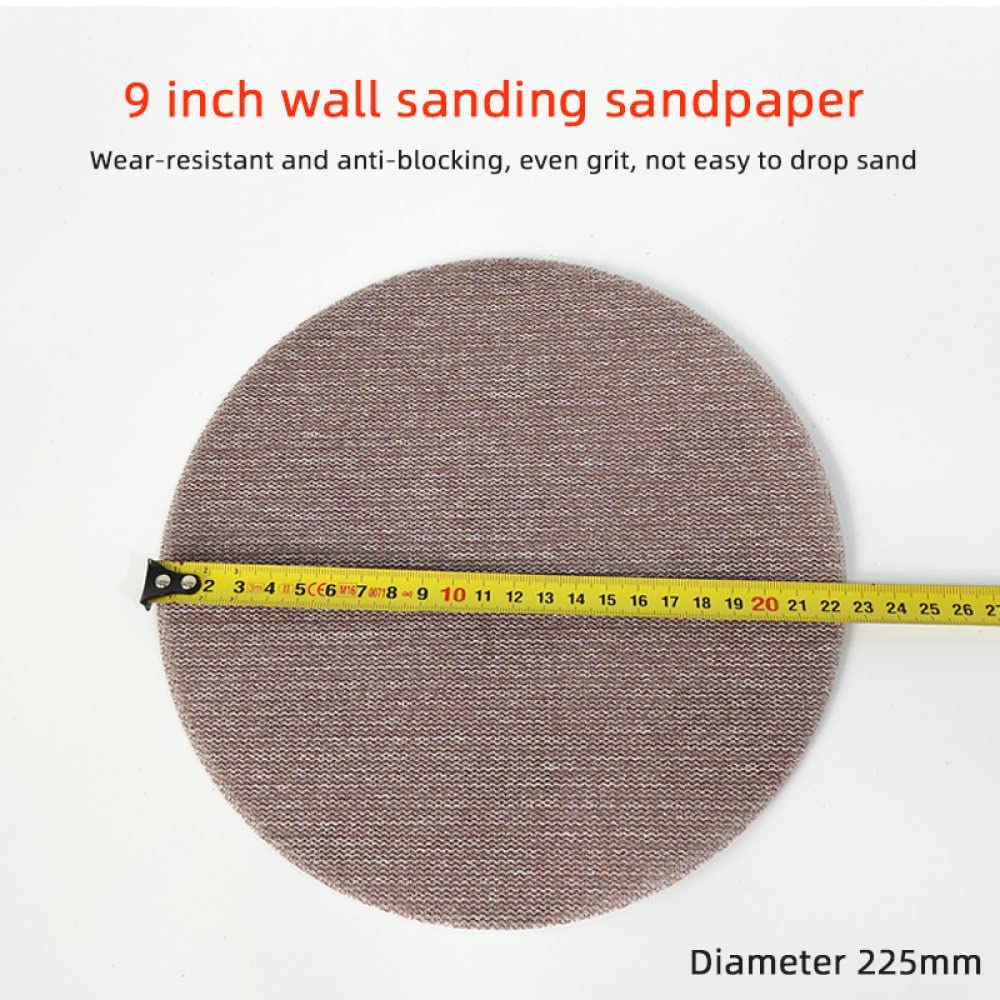 10Pcs 9 Inch 225mm Mesh Abrasive Hook and Loop Sand Paper Dust Free Sanding Discs Anti-blocking Dry Grinding Sandpaper,120grit,50 pcs a box