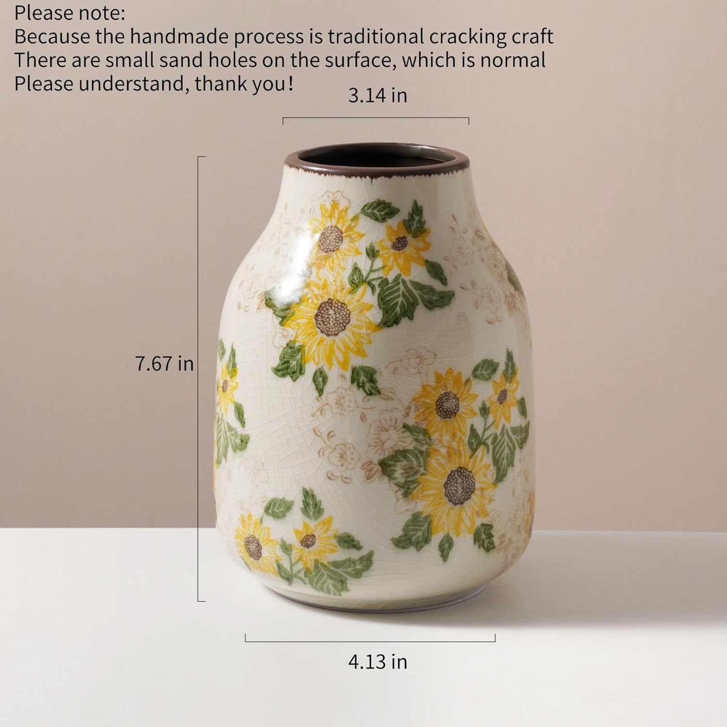 Levvohd Vintage Ceramic Vase, 7.7 Inch Yellow and Beige Sunflower Floral Modern Flower Vases for Home Decor Aesthetic Living Room Bookshelf Office Tuscan Decorations (Conical) - Image 6