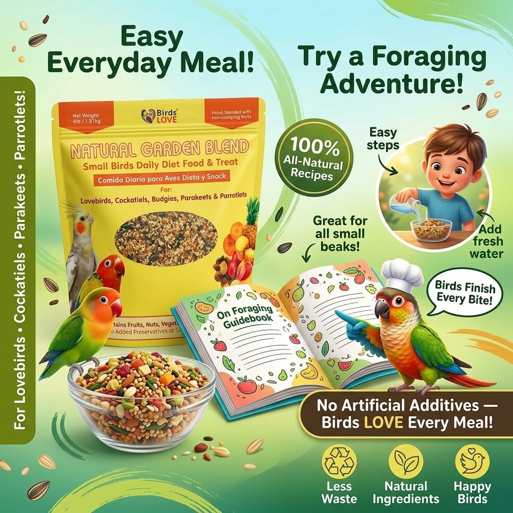 Birds LOVE All Natural Garden Blend Bird Food for Small Birds - Lovebirds, Cockatiels, Parakeets and Parrotlets 4lb