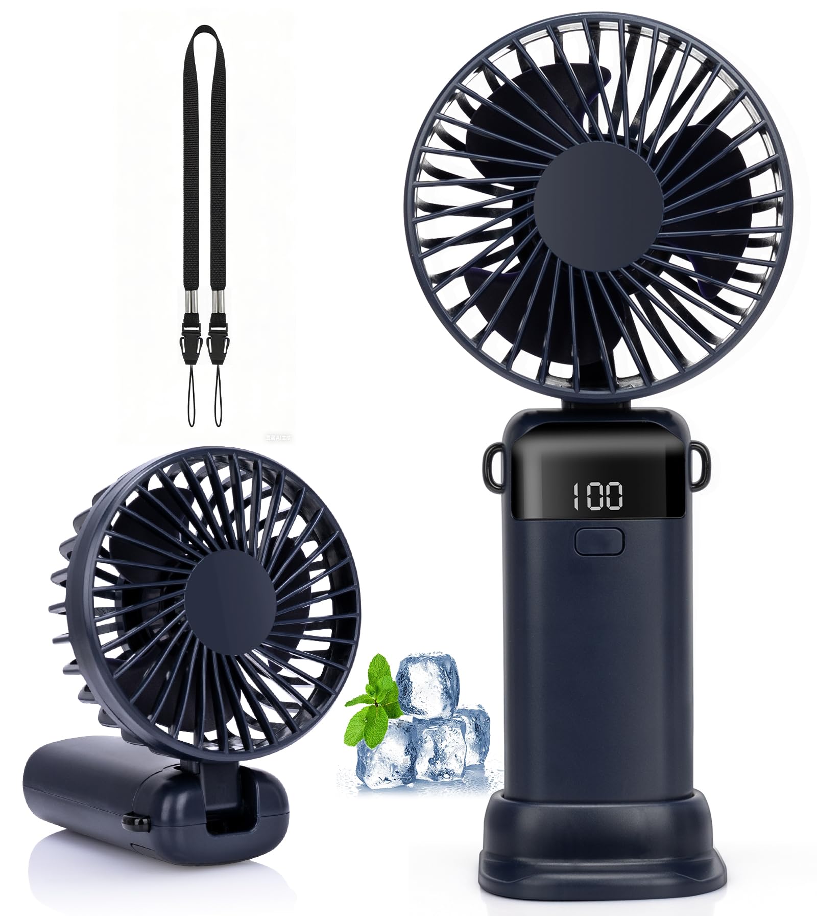 AMZINPRO Handheld Fan,Portable USB Rechargeable Fans with 5 Speeds,Electric Mini Fan Foldable Desk Desktop Fans with LED Display for Home Office Bedroom Outdoor Travel（Blue）