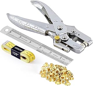 POUPHY Hole Punch Tool, Eyelet Hole Puncher Kits with 3/16 inch 200 Pcs Gold & Silver Metal Grommets for Leather Fabric Be...