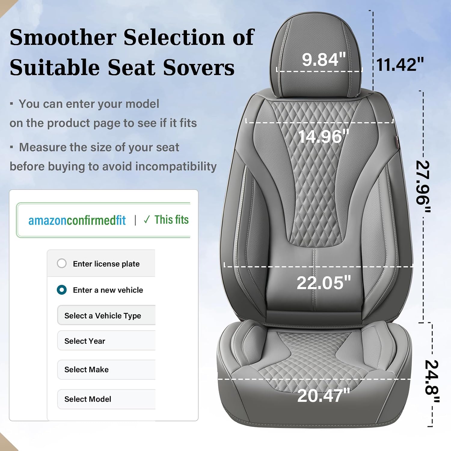 Coverado Waterproof Nappa Leather Car Seat Covers, Automotive Seat Covers Fullset, 5 Seat Car Seat Cushion & Car Seat Protector, Gray Front and Rear Covers Universal Fit for Most Cars, SUVs, Trucks