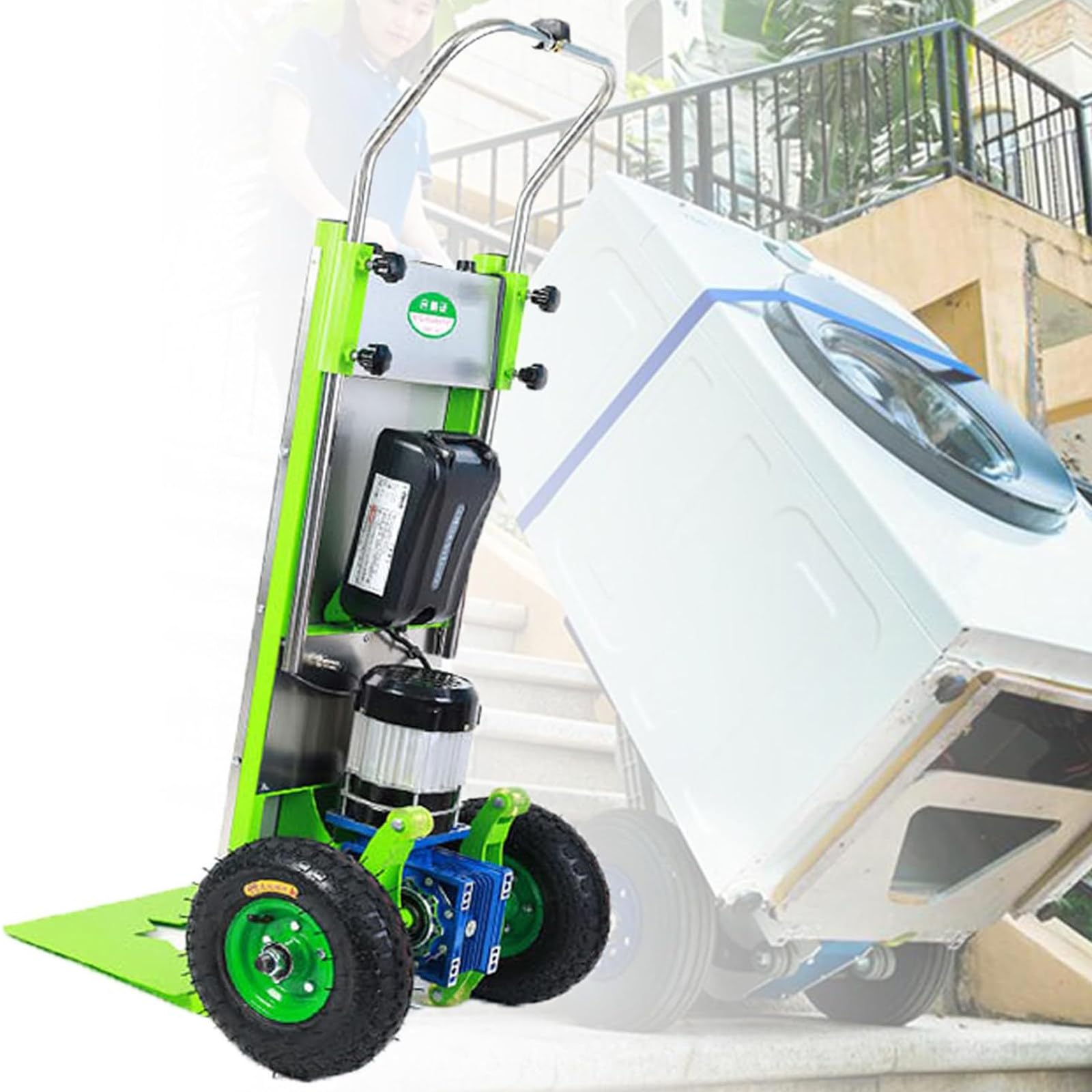 1500 W Carro Eléctrico para Subir Escaleras,Sube Escaleras Electrico,Carretilla De Mano Eléctrica,Escalador Escaleras Plegable,Carga De 400 Kg,Batería Extraíble