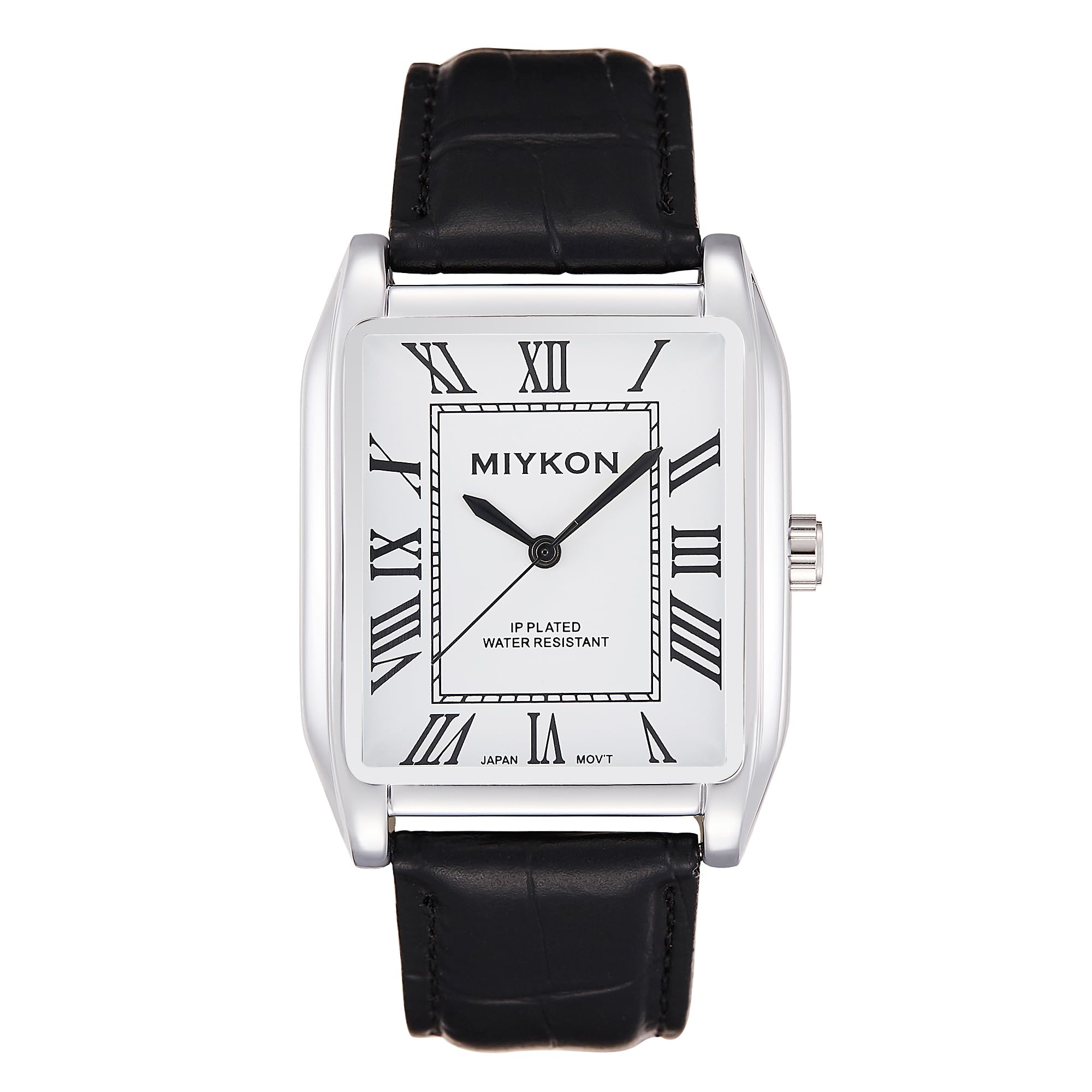 Miykon Men Vintage Tank Dress Watch, Genuine Leather Strap, Water Resistant