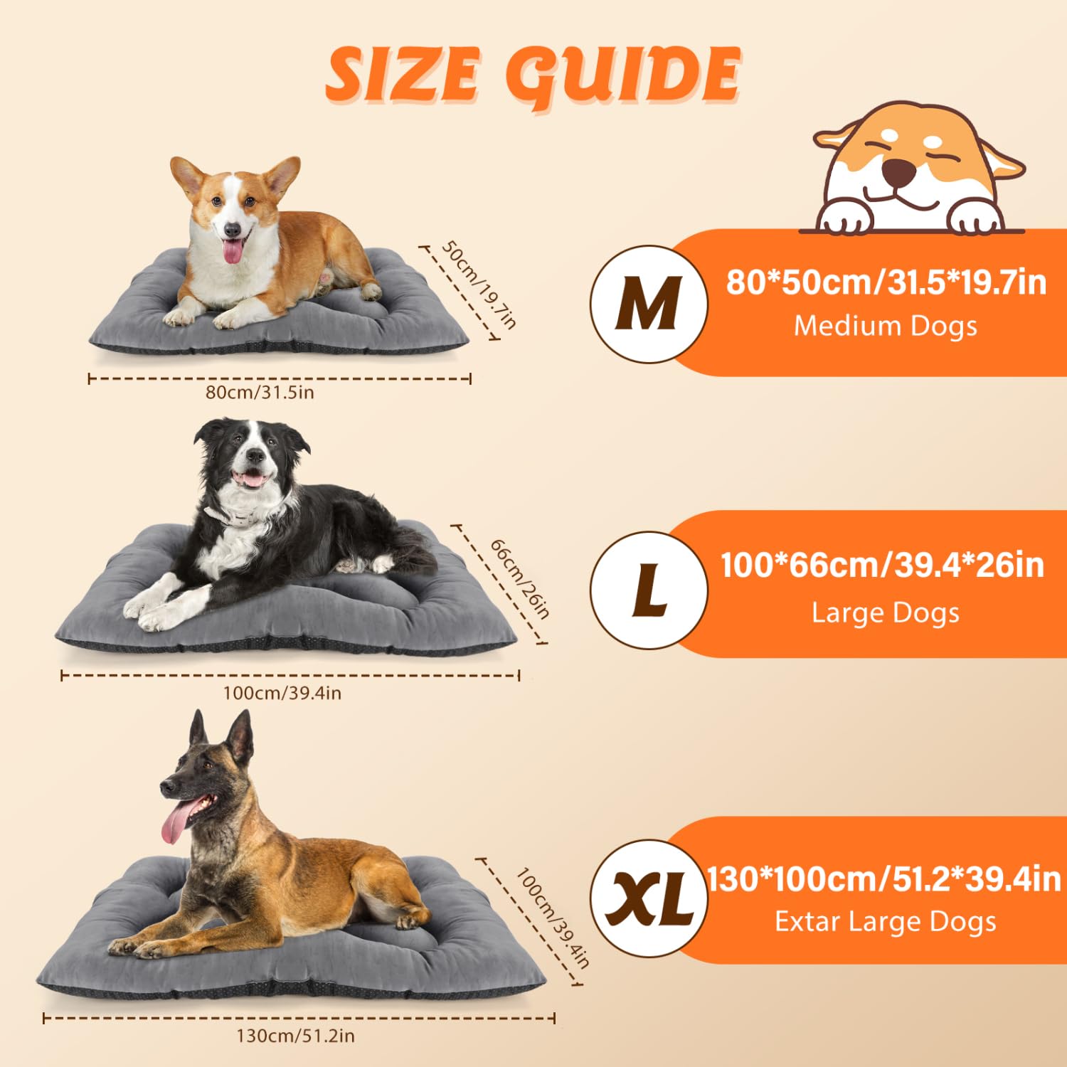 Nobleza Cama para Perro Grande, Colchoneta para Perros, Cojín Suave para Gatos Y Perros, Colchón Perro Grande Lavable Antideslizante, 100x66x13cm, Gris Claro