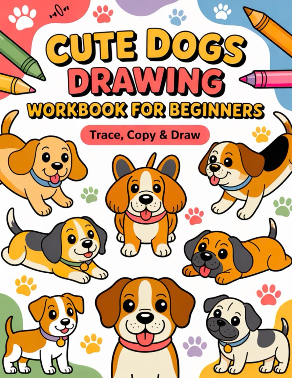 Cute Dogs Drawing Workbook: Trace • Copy • Draw: Learn to Draw 30 Adorable Puppies for Beginners (Kids, Teens & Adults) | 3 Pages Per Dog: Reference + Trace + Draw | 8.5" x 11" Practice Book