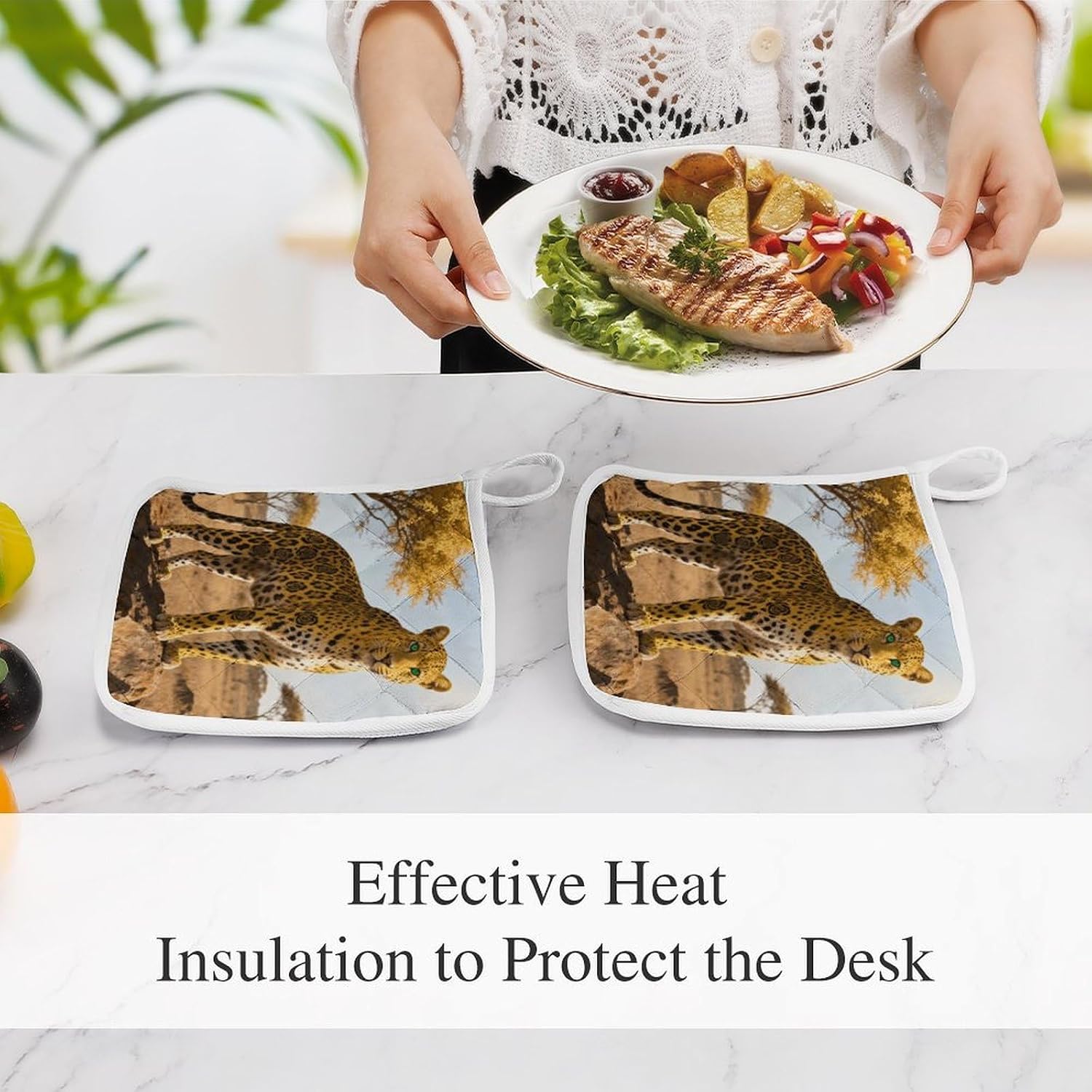Leopard Polyester Heat Resistant Pot Pad Non Slip Anti Scald Hot Dish Mat Reusable Table Protector for Kitchen Hot Pot Mat Wear Resistant Heat Proof Table Pad for Countertop Dining Room