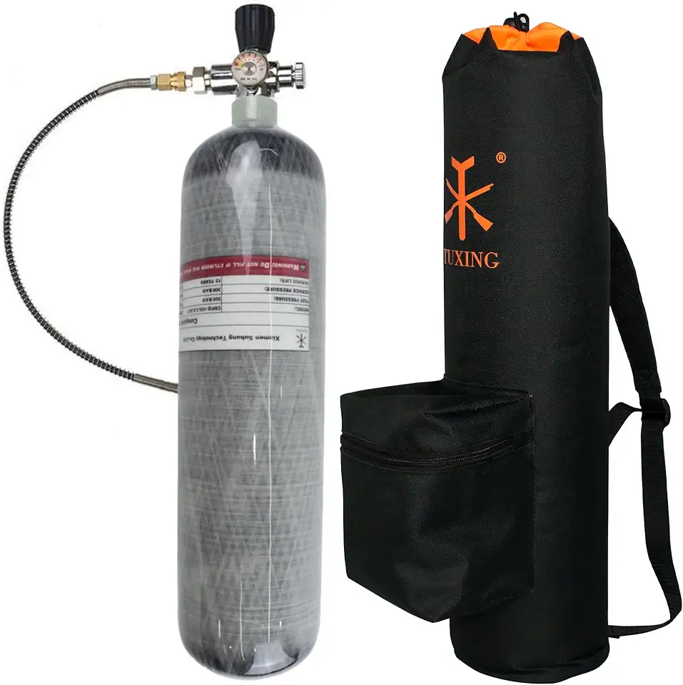 TUXING 4500psi Tanque de ar de fibra de carbono 3L com bolsa de transporte, sistema de ar comprimido para paintball PCP com válvula reguladora para rifles de ar PCP/jogo PCP