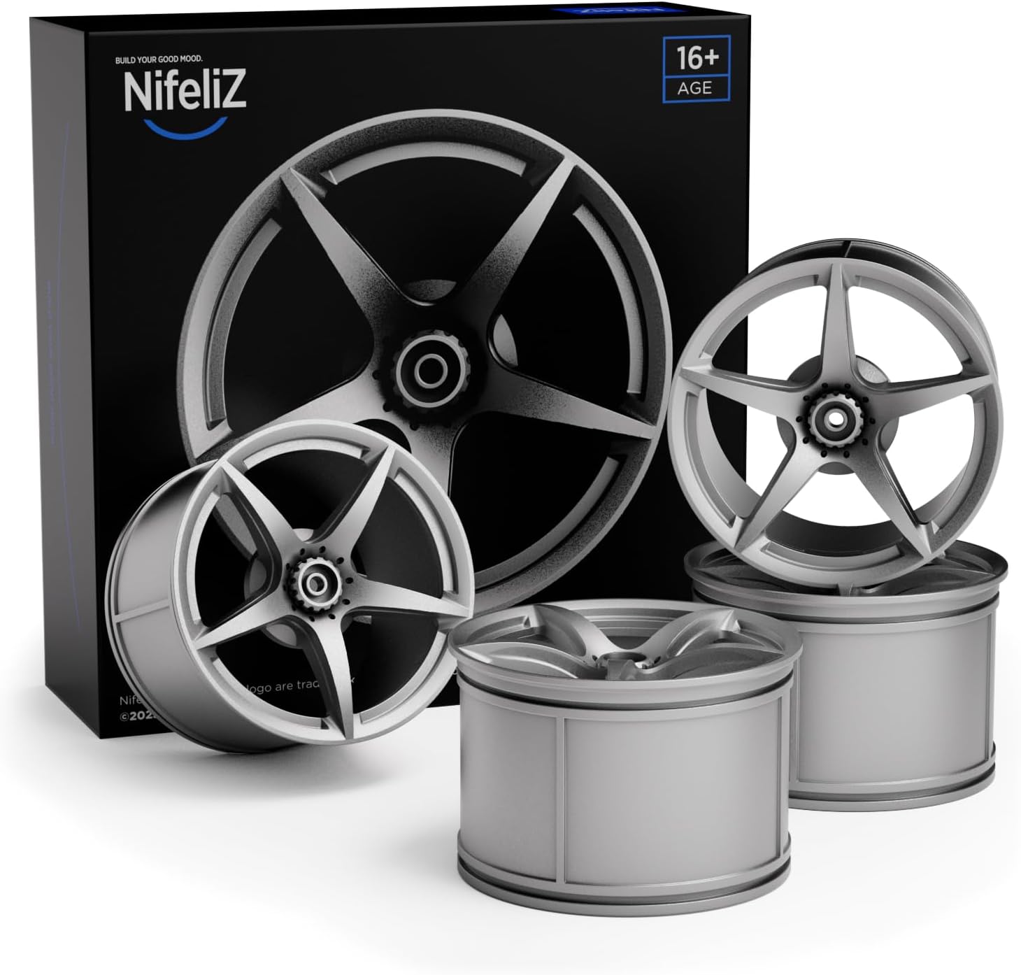 Nifeliz LF Wheel Hubs, Set of 4 Painted Wheel Hubs, Stylish Wheel Hub for 1:8 Scale Car Model Kits