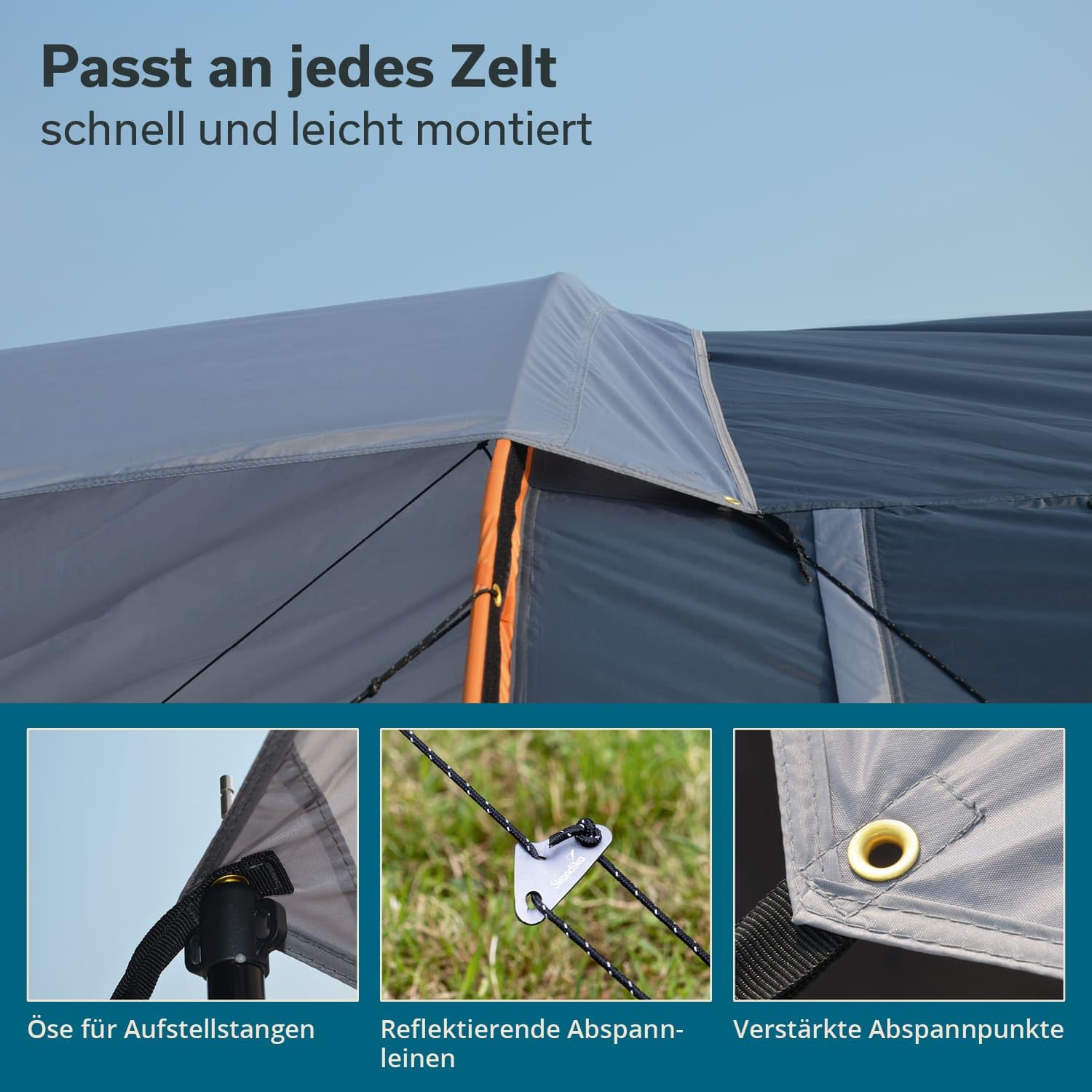 Skandika Sonnensegel Spirit 390 x 400 cm | Wetterschutz mit Teleskopstangen, wasserdicht 3000 mm Wassersäule, UPF 50+ | Sonnenschutz, Vordach für Zelt, Camping, Outdoor, Wandern, Garten (390 x 400 cm)