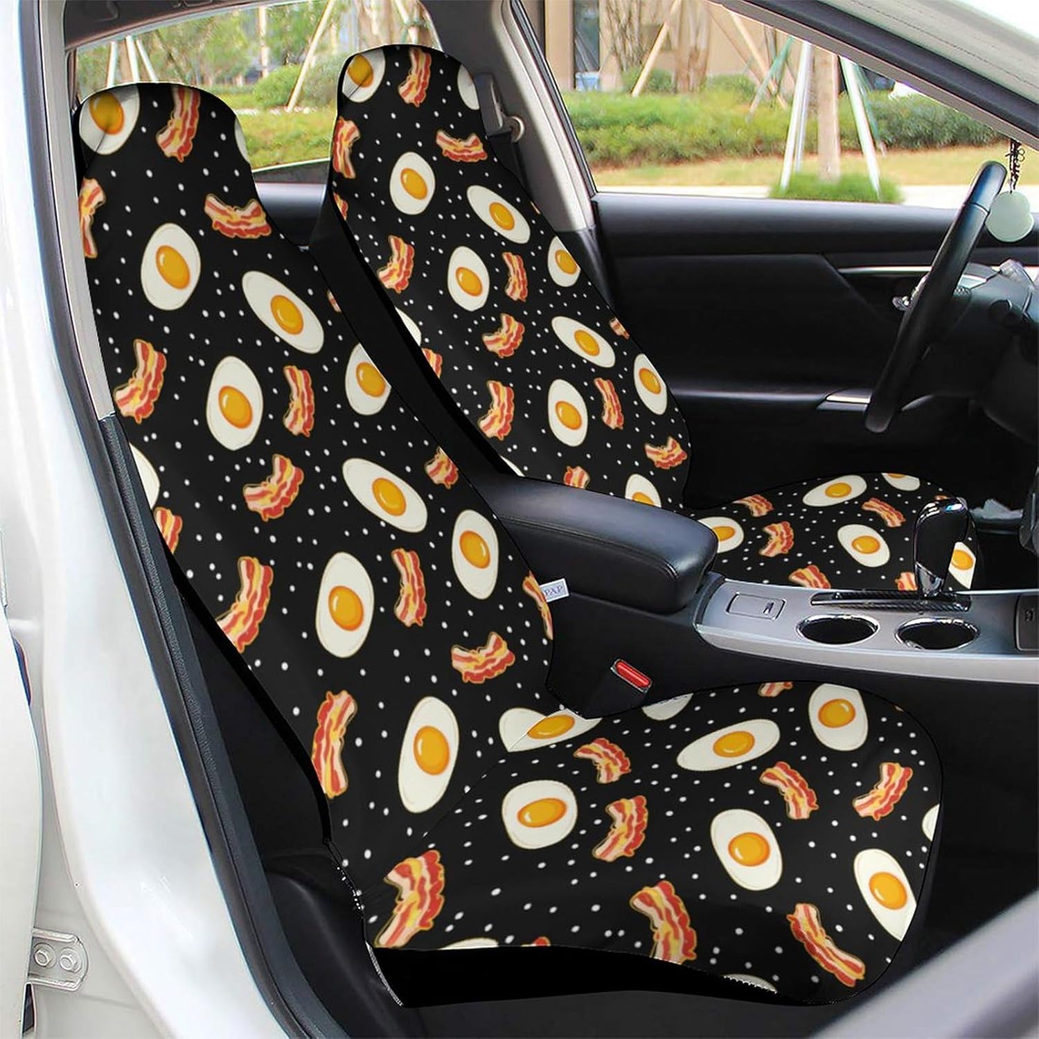 Fried Egg and Bacon Car Seat Covers Automotive Seat Covers Car Seat Protector Auto Front Seats Protector for Most Cars 2PCS