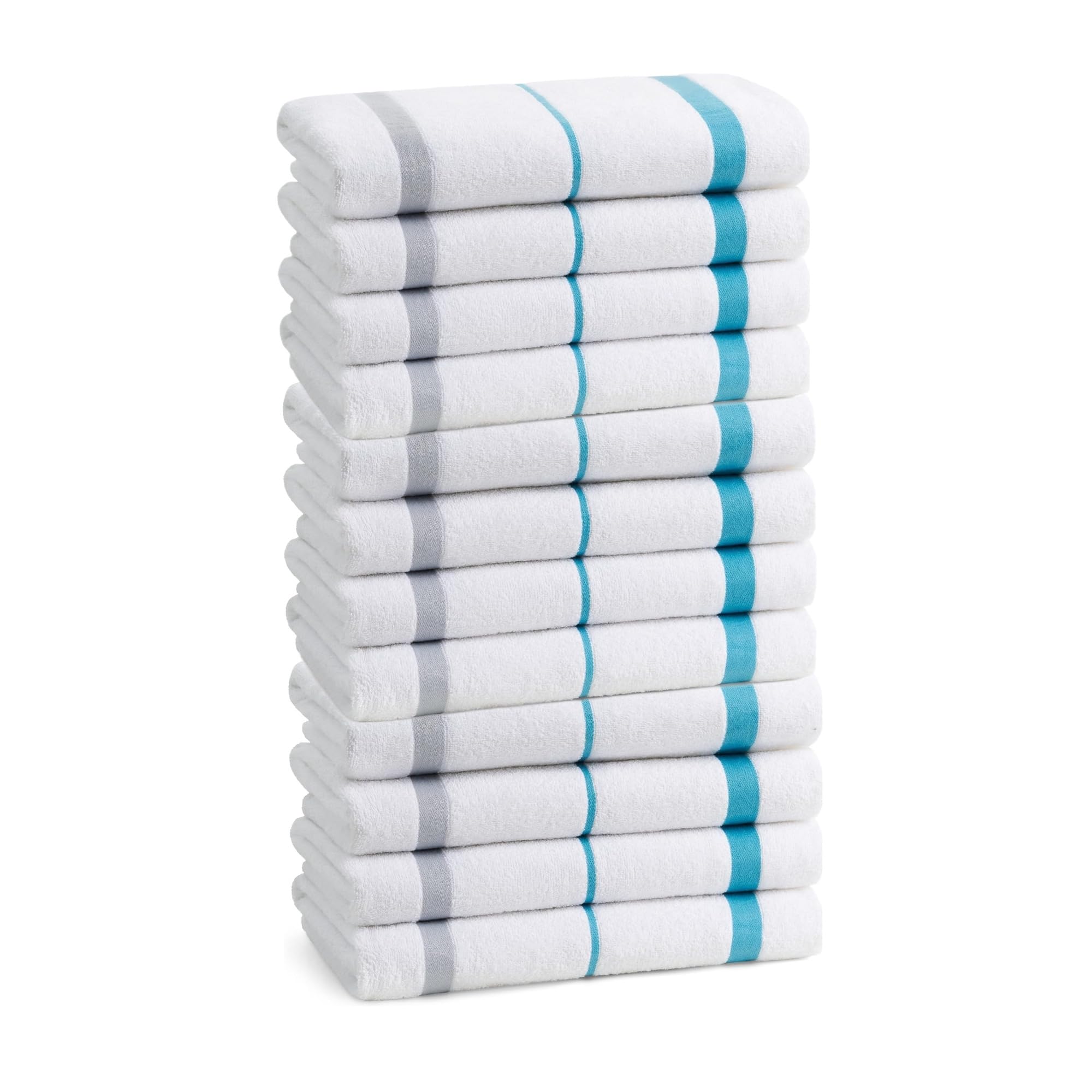 Ben Kaufman - Terry Horizontal Sailor Stripes Beach Pool Towels - Set of 12 Pcs - 30in X 60in - 400 GSM - Luxury Hotel Towels 12-Pack (Turquoise)