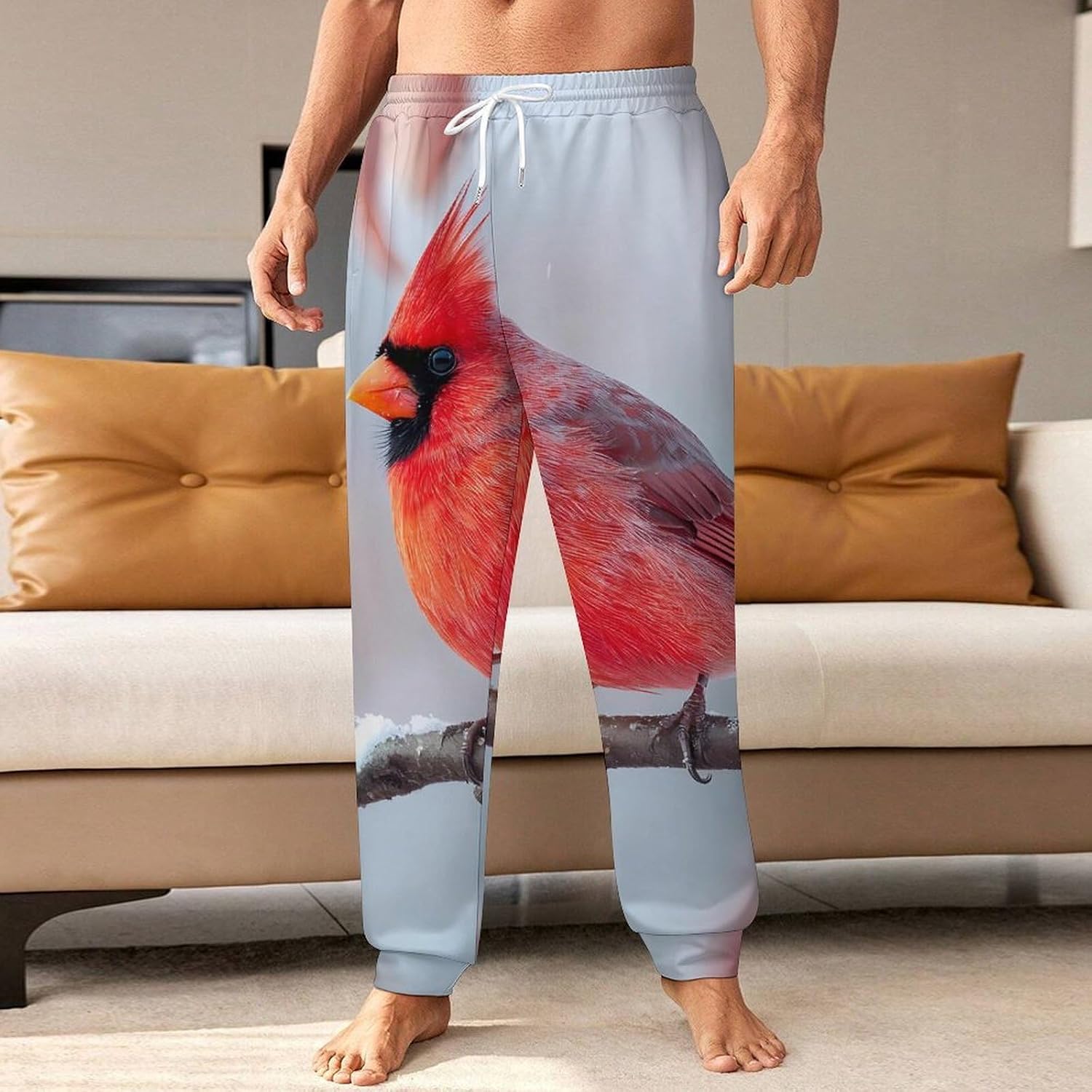 Northern Cardinal on Snow Branches Men Pants Lightweight Sweatpants Joggers Pant 4XL