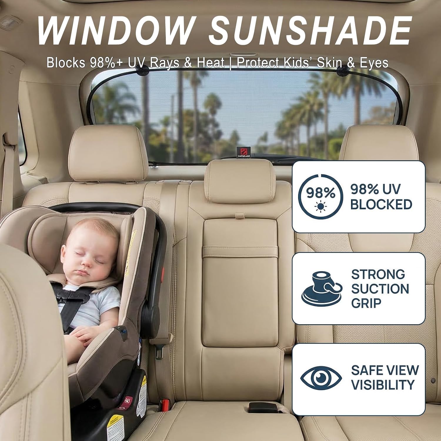 Car Sun Shade, Folding Auto Rear Window Sunshade with Suction Cup, Black