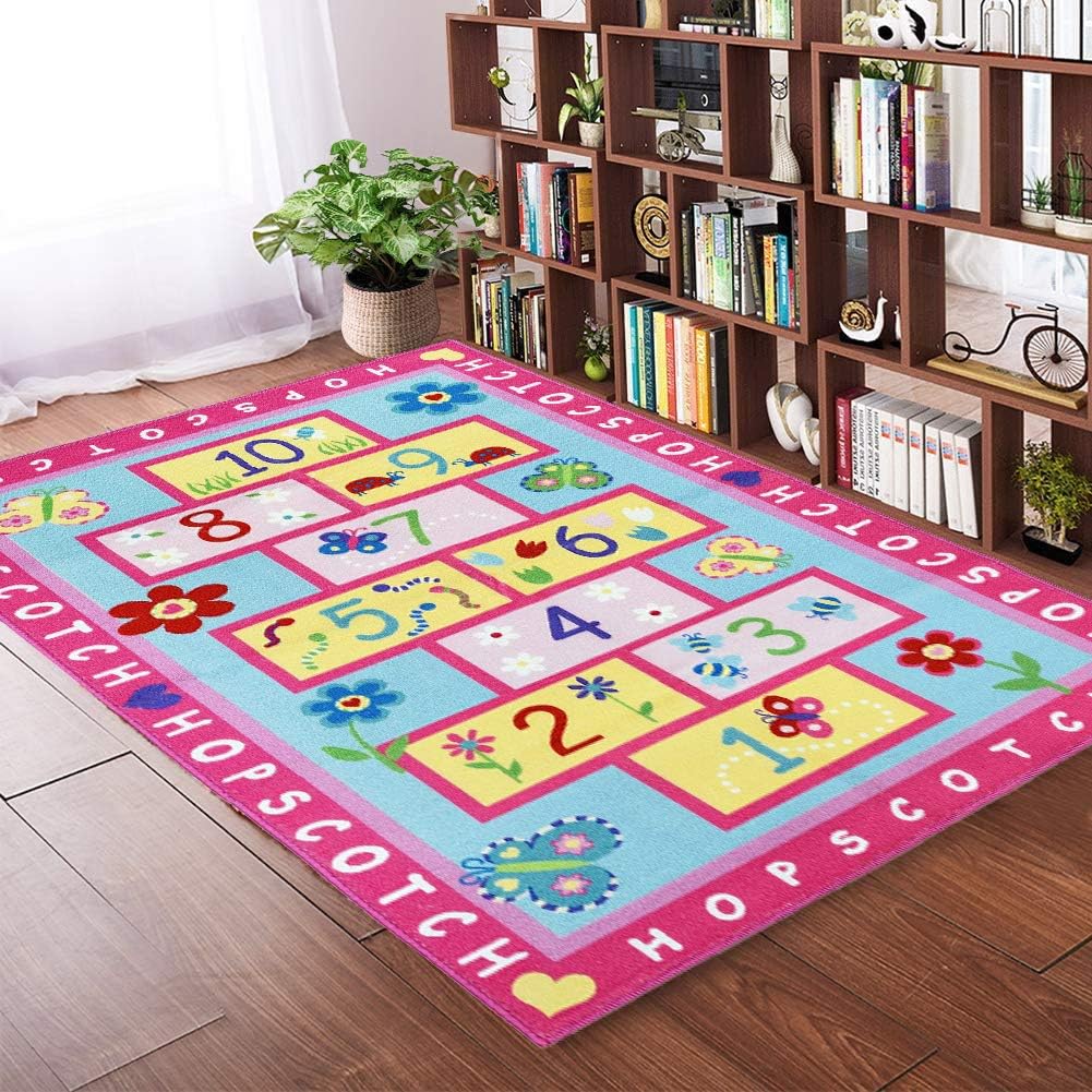 HUAHOO Pink Girls Hopscotch Rug, 39.4'' x 52''