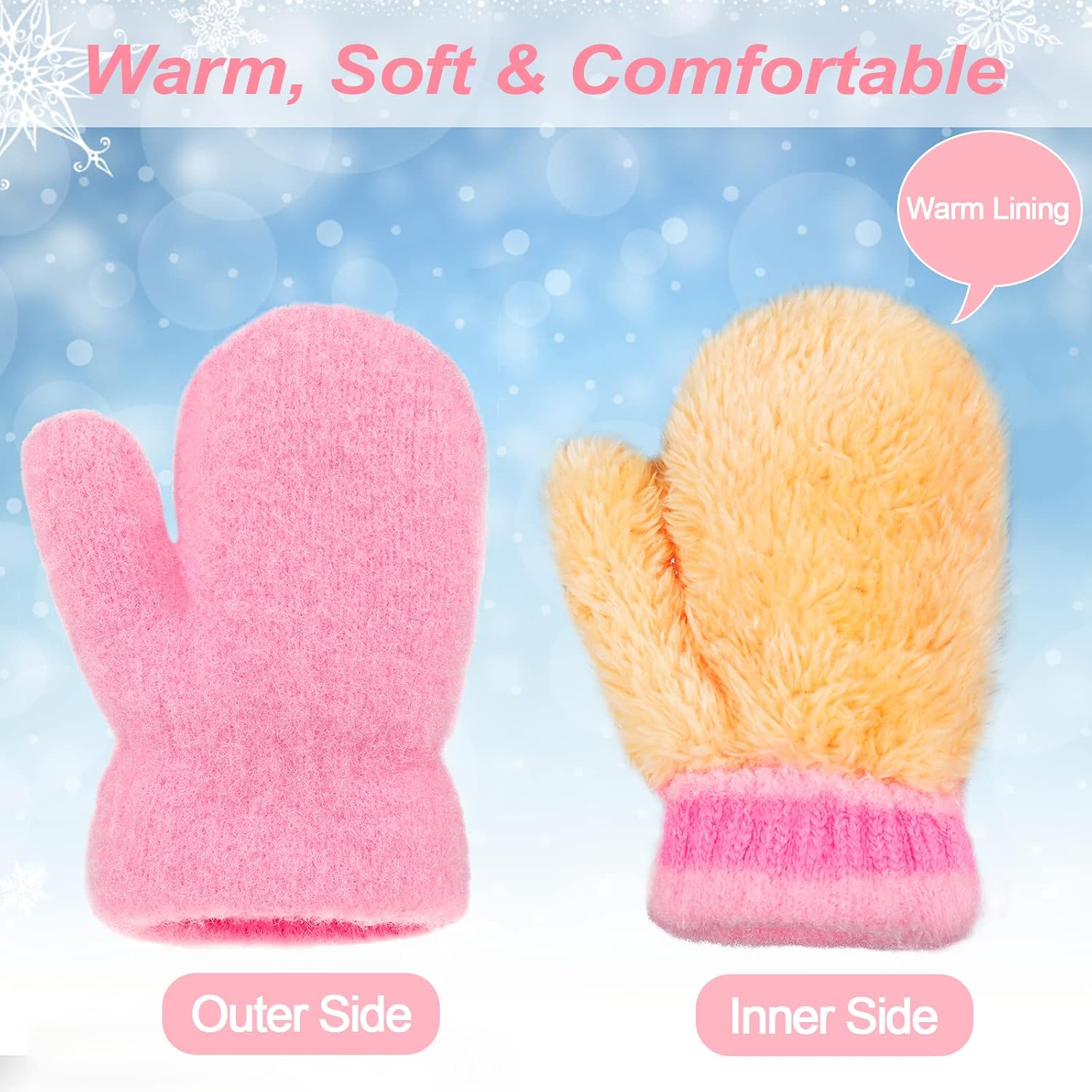 ONESING 2 Pair Toddler Mittens Baby Mittens Fluffy Lining Toddler Gloves Warm Gloves Winter Gloves for Baby Girls Boys