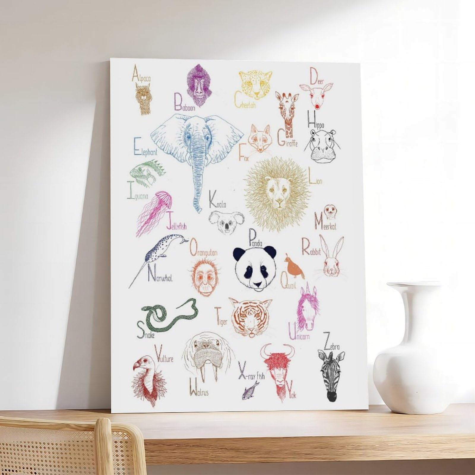 Poster éducatif sur toile de l'alphabet pour enfants - Décoration murale pour salon, chambre à coucher - 61 x 91,4 cm (L x l)