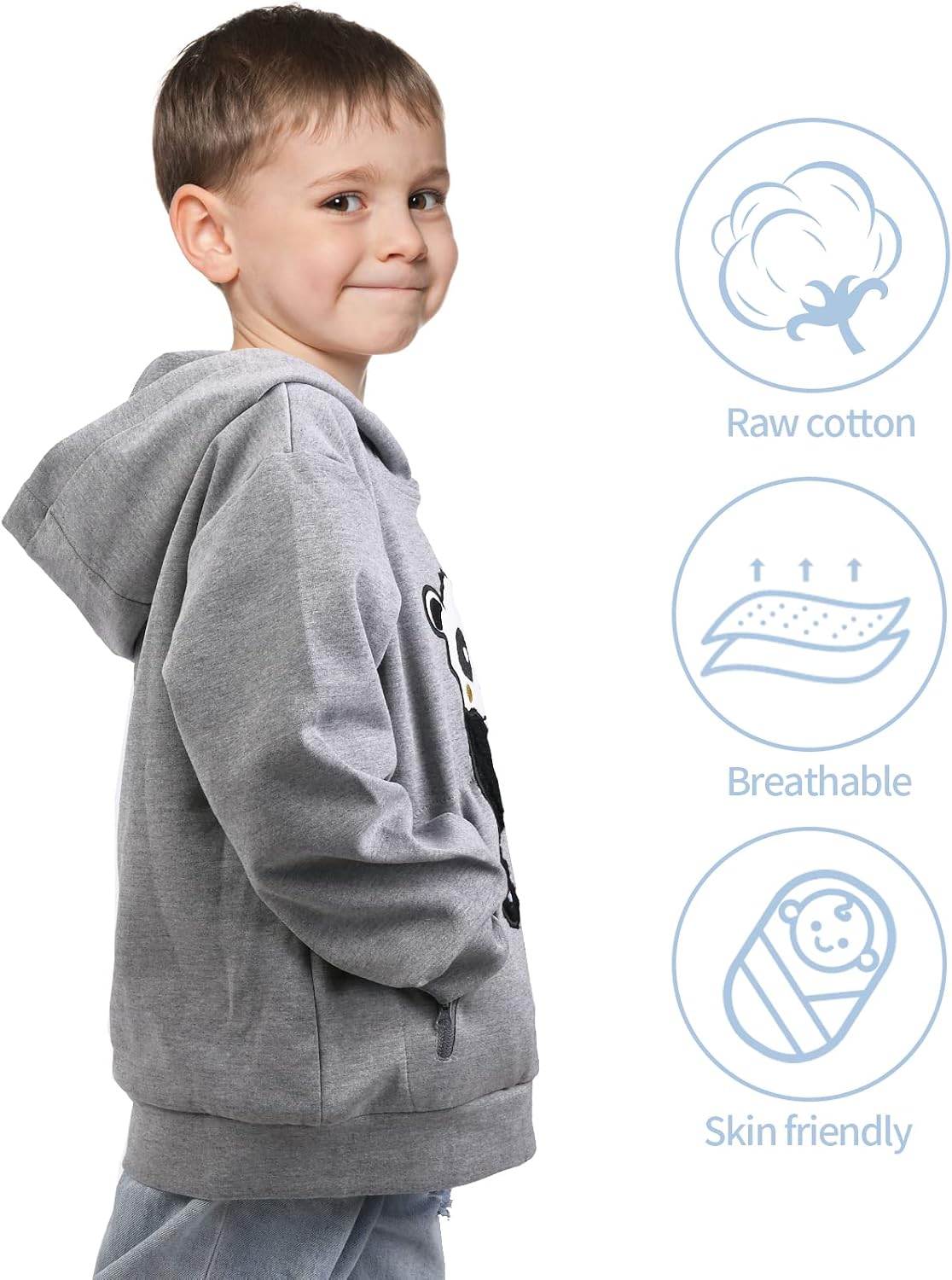 Cute Kids Hoodies for Girls Boys, Long Sleeve Hooded Sweatshirts with Panda Pattern, Pullover Hoodie with Zip Pocket