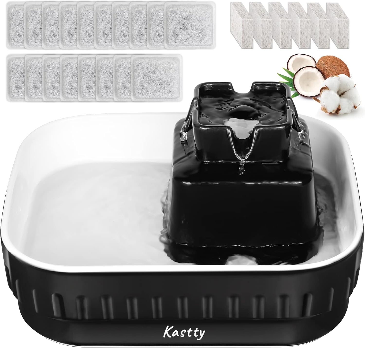 Kastty Ceramic Cat Water Fountain + 18 Pack Replacement
