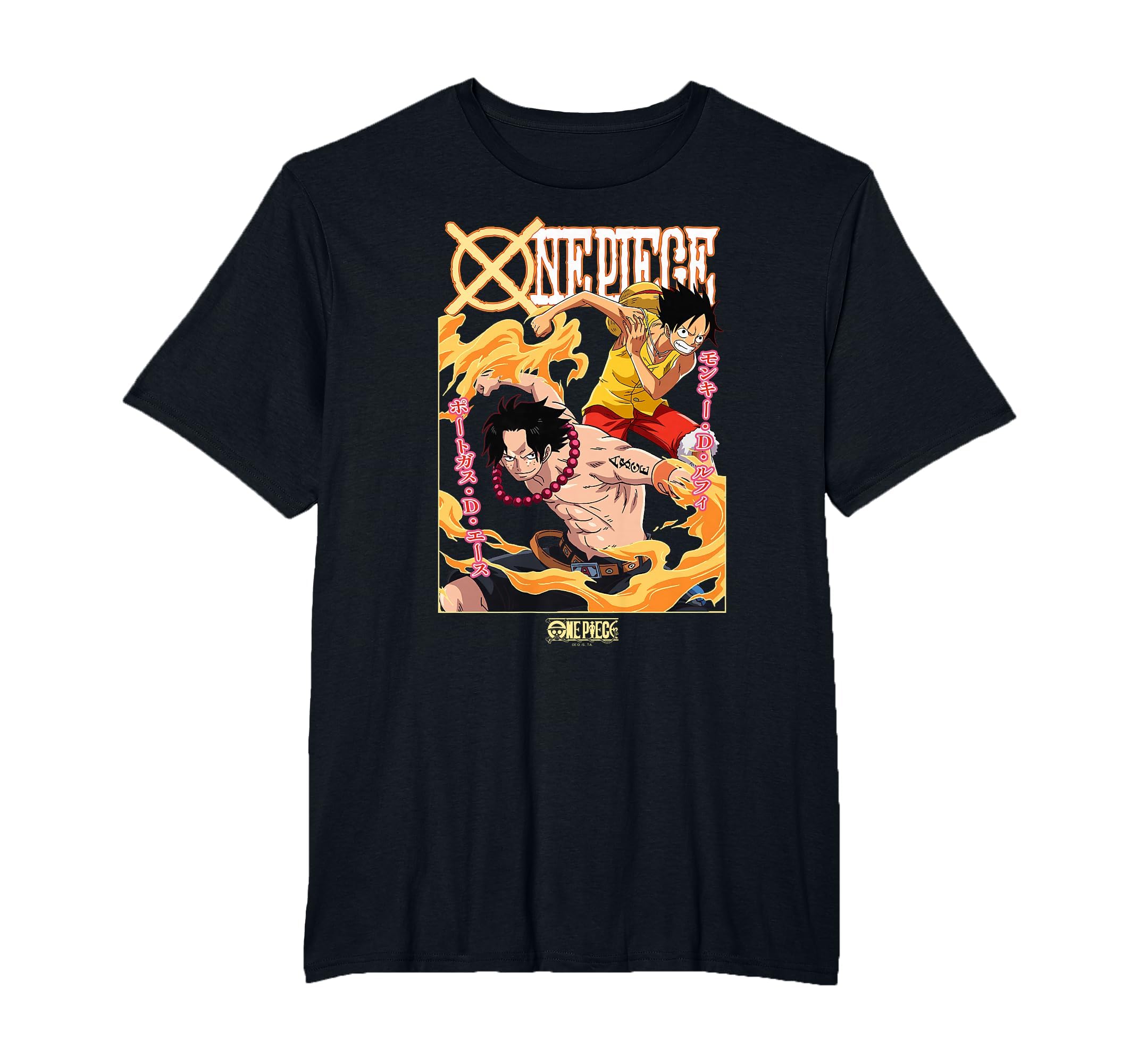 One Piece Anime Ace and Luffy Team Up Kanji T-Shirt product thumbnail 3