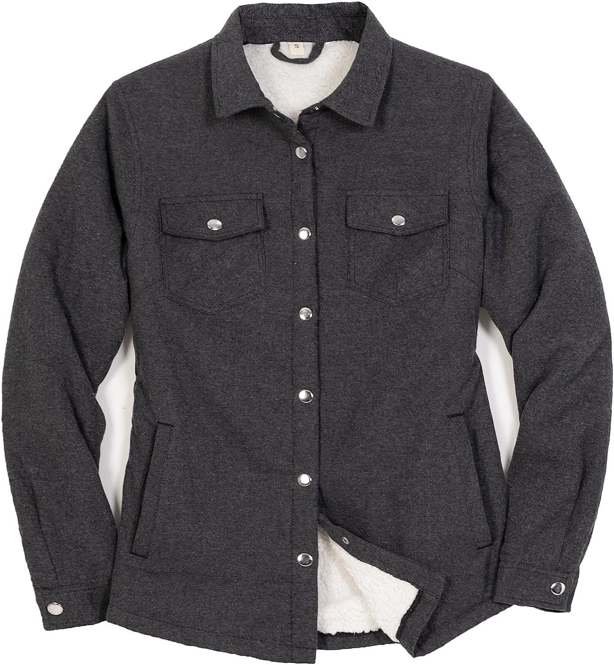 ZENTHACE Women's Flannel Shirt Jacket, Sherpa-Lined Plaid Shacket Jackets, Snap Button Down Outdoor Shirt