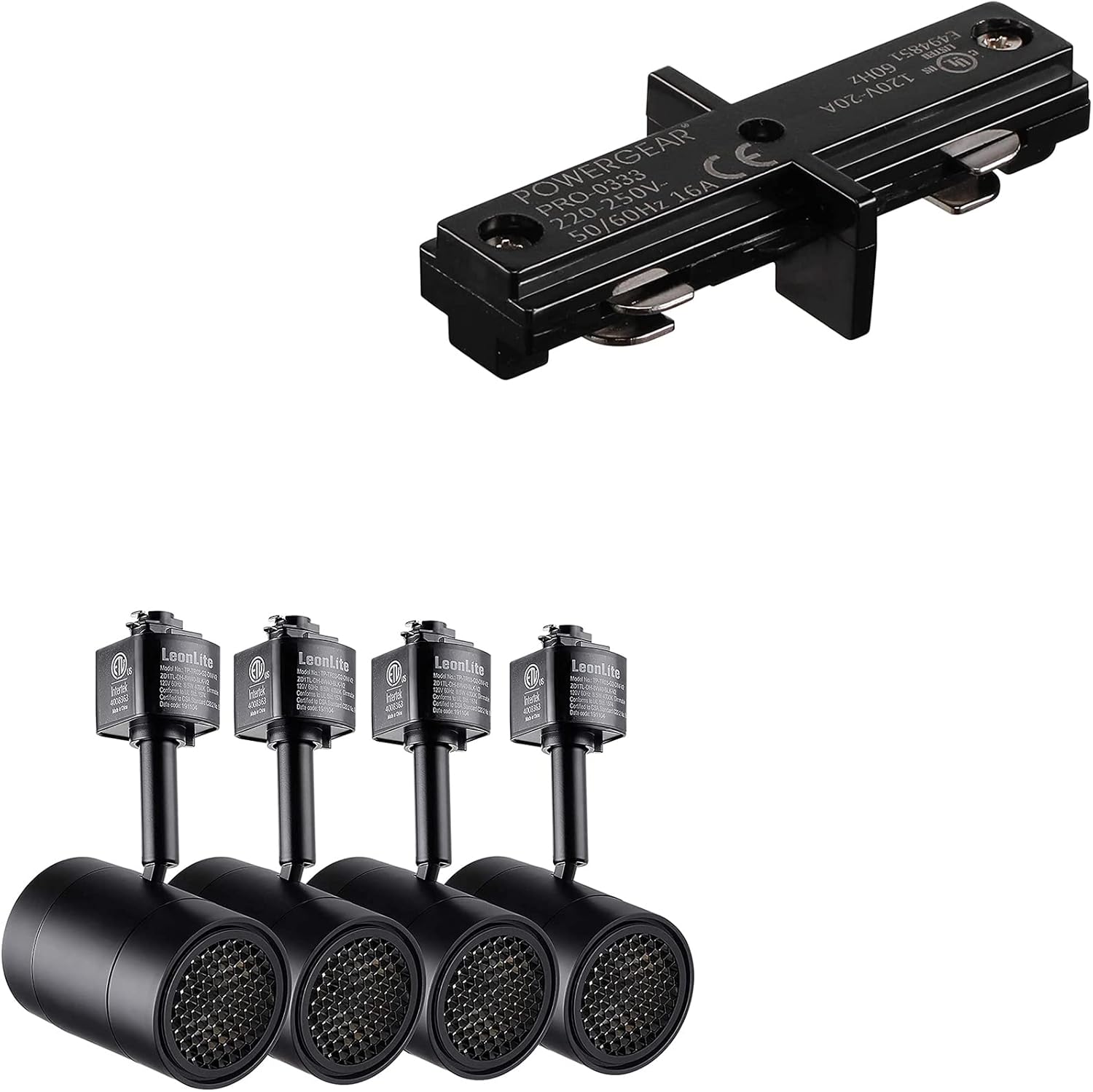 LEONLITE 4-pack Anti Glare LED Track Lighting Head Dimmable, Compatible with Single Circuit H Track Light Rail Bundle H Track Dead End I Connector, H Type Single Circuit 3-Wire Track Lighting Corner J