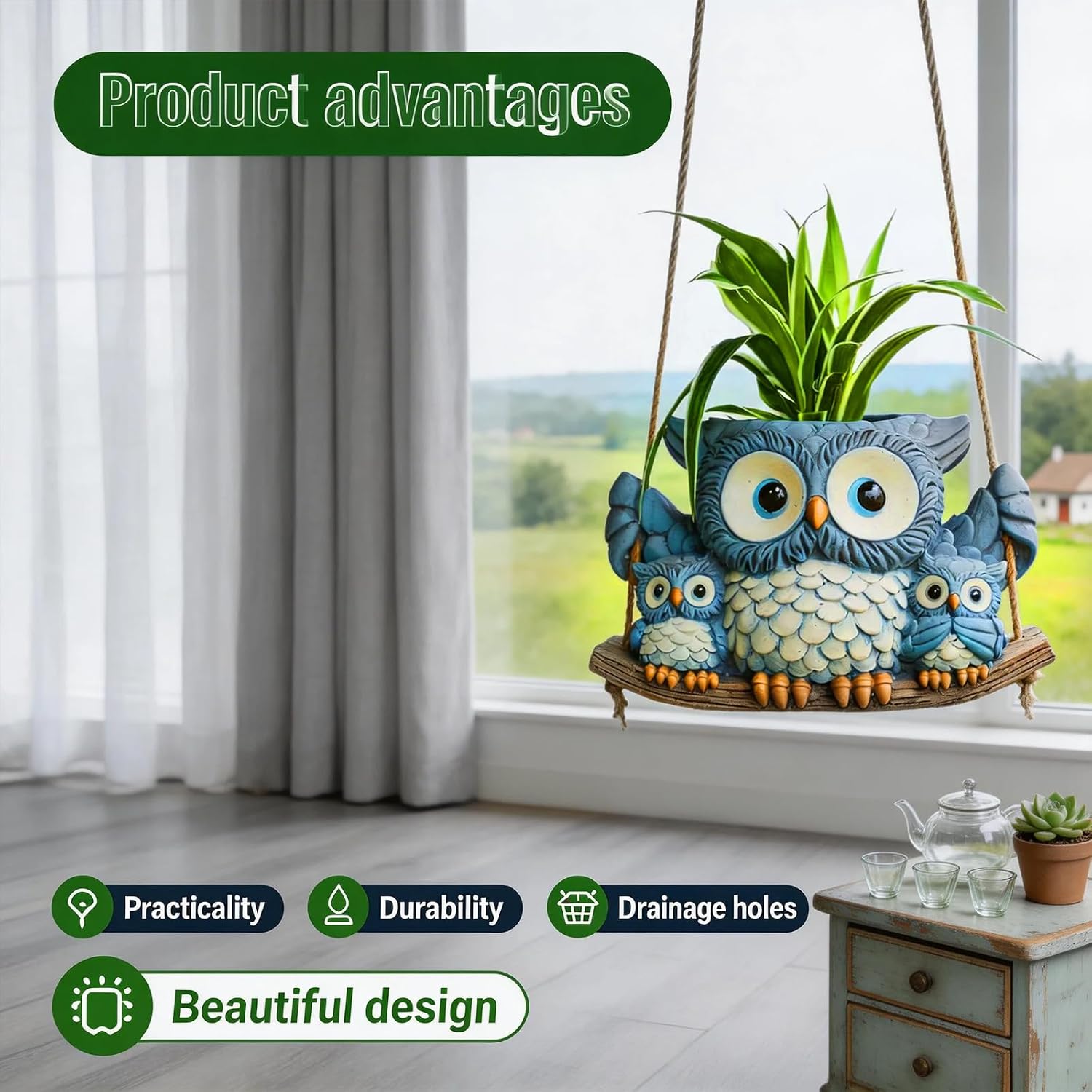 Owl Design Hanging Planter for Indoor Plants, Cute Hanging Plant Holder, Decorative Hanging Planter for Home, Office, Garden Decor