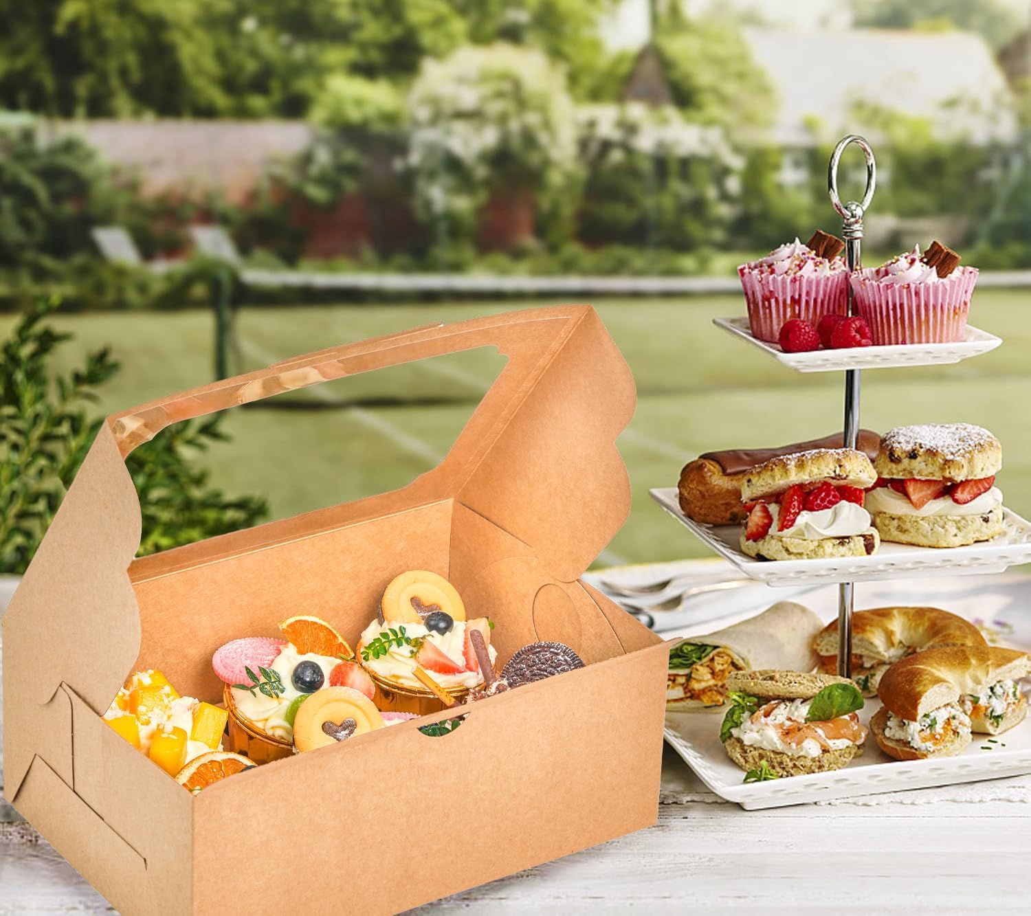 Brown Cupcake Boxes with Handle Tray - Tall Lar Muffin Boxes