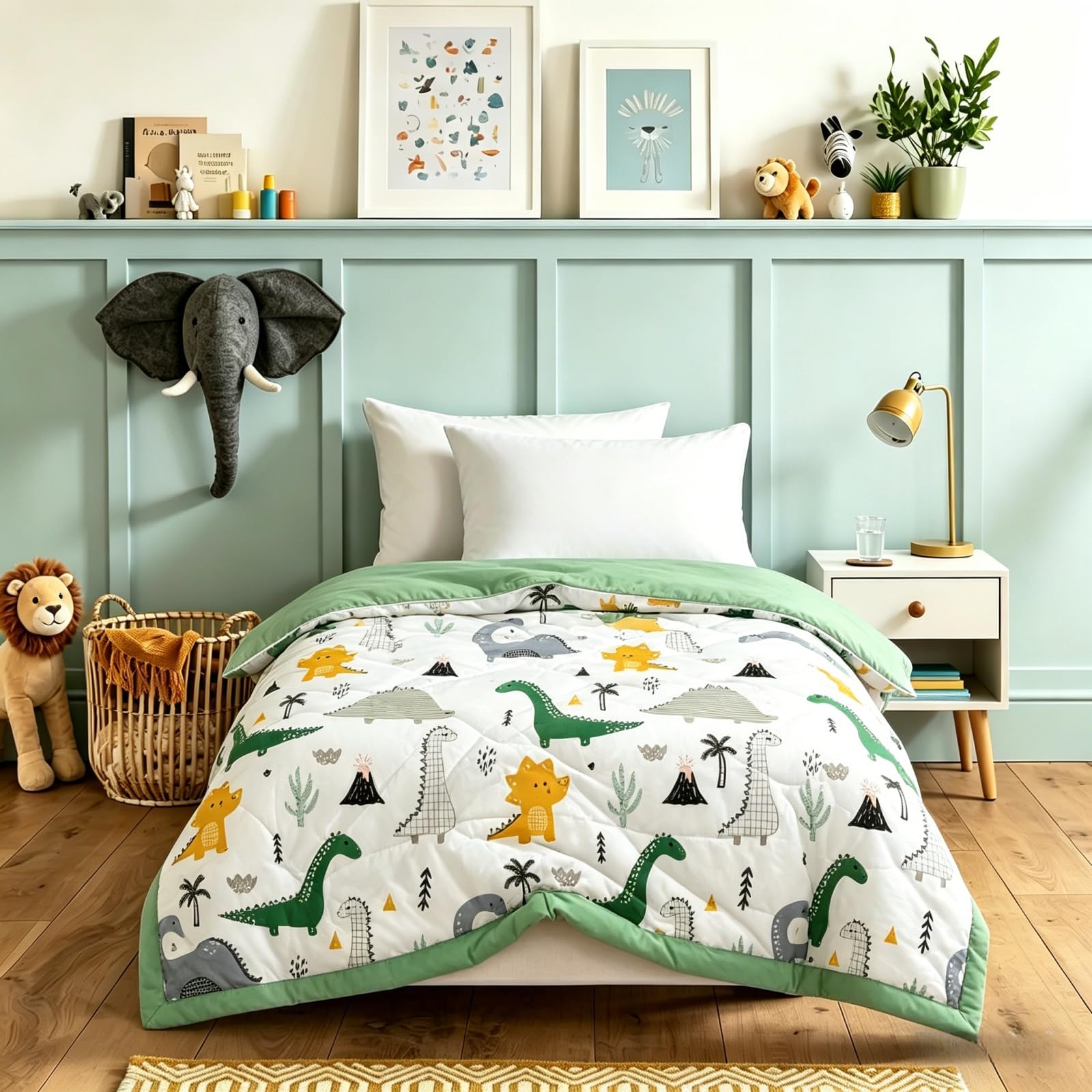 Odot Coverless Duvet Kids Toddler 2.5 Tog for Single, Summer Coverless Duvet No Cover Needed Lightweight Breathable Soft Cosy Cold Quilt Blanket for Boys and Girls (Dinosaur,120x150cm)