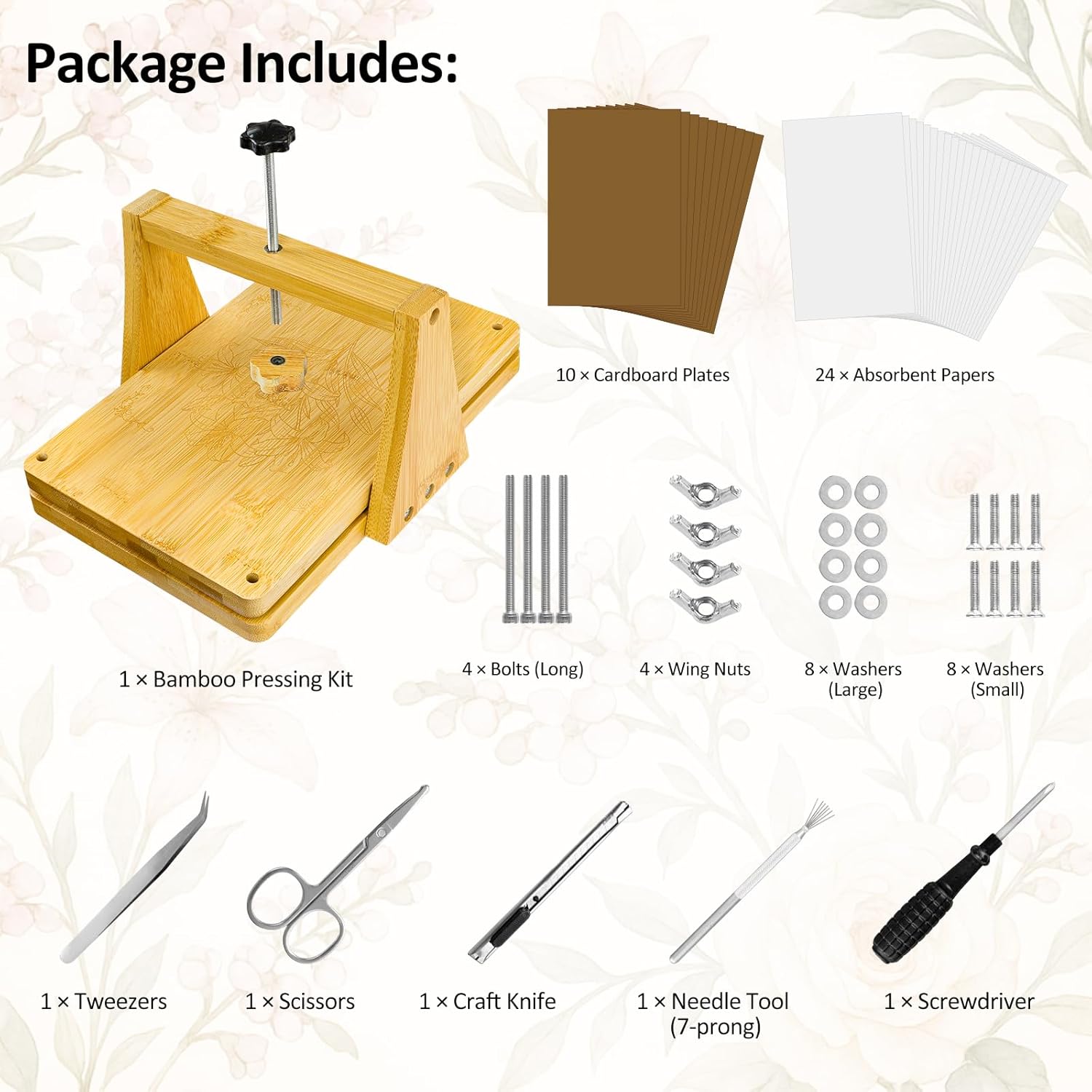 MeRGBWLife Large Bamboo Flower Press Kit – 6 Layers, 11"x7" Even Pressure Plant Press for Adults, DIY Flower & Leaf Preservation for Arts, Crafts, and Dried Plant Projects