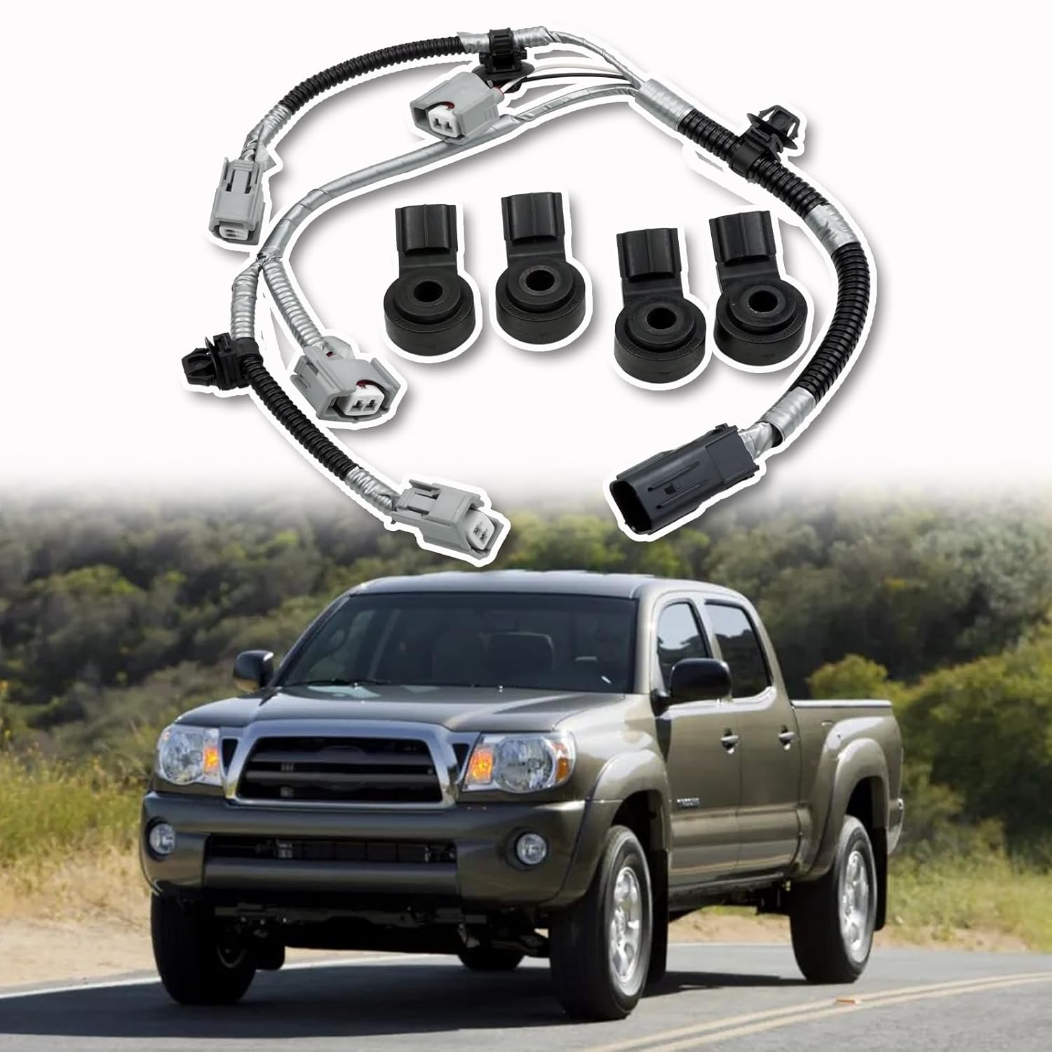 Knock Sensor Harness with 4Pcs Engine Knock Sensor Fit for 2007-2020 Sequoia Tundra 5.7LReplacement for 82219-0C020 89615-20090 8961520090 822190C020