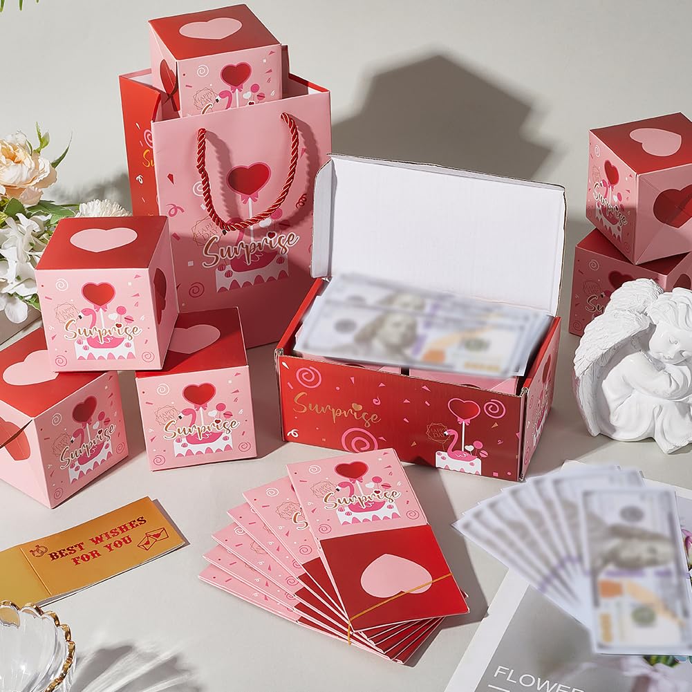 Scatola Regalo A Sorpresa per San valentinos Scatola Regalo Esplosiva Fai da Te con Sacchetto Amore Cuore Rosso Rosa Biglietti Creativi e Rom Ci per Anniversario Matrimonio Ringraziamen