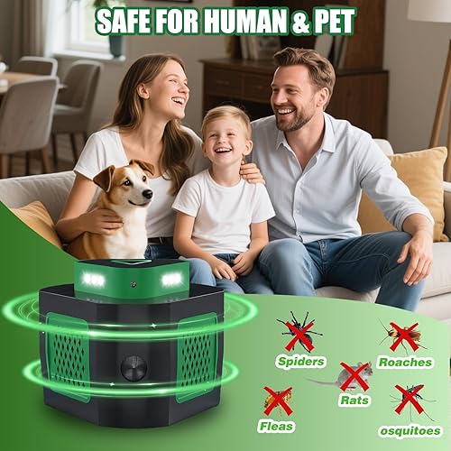 Miniatura 6 de Paquete de 2 repelentes de ratones para ratones y ratas para la casa, repelente ultrasónico de ratones, trampa para ratones de 360 para interiores