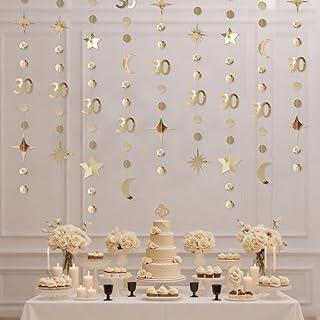 30th Birthday Decorations 46ft Anniversary Decorative Garlands Circle Dot Twinkle Star Garland Happy 30th Birthday Party Decorations for Her & Him Multi Color Options (Champagne Gold)
