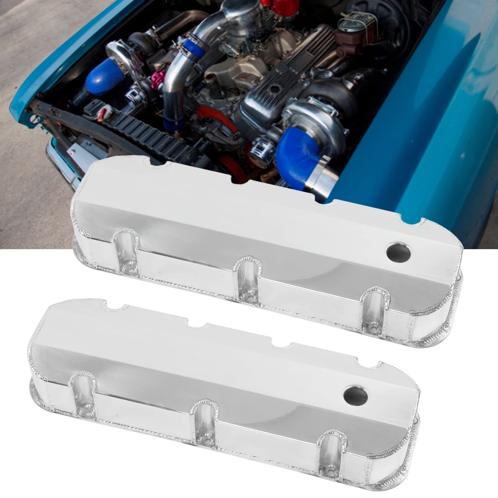 SIXRUN Aluminiowe Pokrywy Zaworów Polerowane Pokrywy Zaworów Silnika GH 4412 Zamiennik dla Chevy 396 427 454 502 Łatwa Instalacja Odporna na rdzę do Naprawy Silnika Samochodowego
