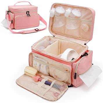 GDNasist Breast Pump Bag Fit for Spectra S1 and S2, Pumping Bags with Waterproof Mat for Pump Accessories, Portable Pump Carrying Case for Work, Travel and Family Use, Pink