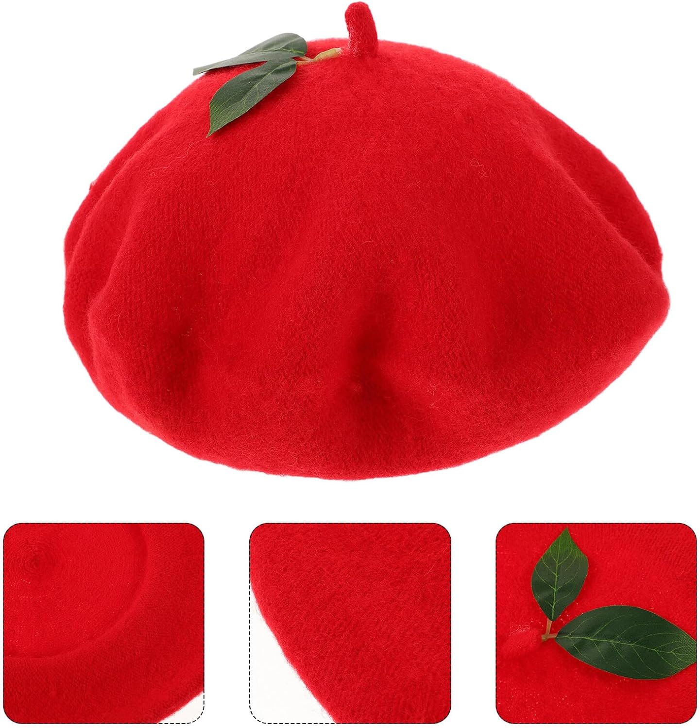 Hemoton Women’s Strawberry Beret Hat Red Knit Decorative Beanie Cap Stylish Performance Party Headwear