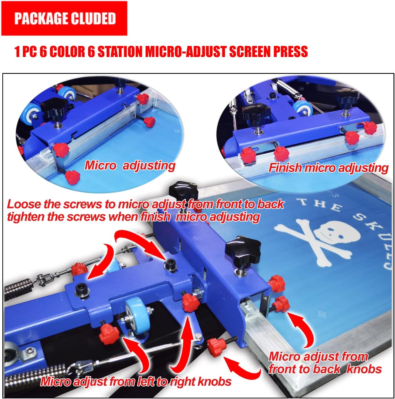 Tianiuseen 6 Color 6 Station Screen Printing Kit Equipment Materials Table Type Micro-Adjust Silk Printing Press for T-Shirt Printing