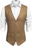COOFANDY Veste en cuir Suede Vest Western Vest Vest Slim Fit Vest Waistcoat pour homme