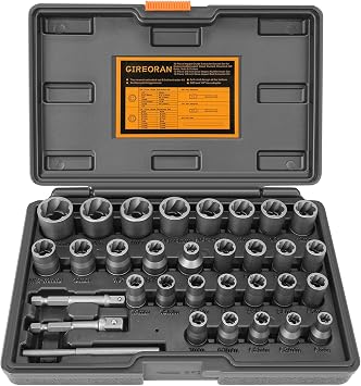 Upgrade Bolt Extractor Kit, 32 Piece Stripped Bolt Extractor Socket Set, Rounded Bolt Remover, Lug Nut Remover with 14 Inch and 38 Inch Adapter for Removing Damaged Frozen Rusted Rounded-Off Bolts Nuts