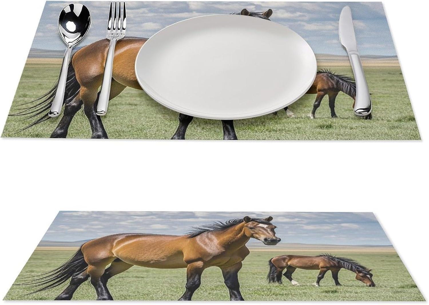 6 PCS Place Mats Set Heat Resistant Placemats for Dining Table Washable PVC Table Mats Non-Slip Woven Vinyl Placemats for Kitchen Indoor/Outdoor Grazing Wild Horses Image Place Mat 6 PCS Place Mats Set Heat Resistant Placemats for Dining Table Washable PVC Table Mats Non-Slip Woven Vinyl Placemats for Kitchen Indoor/Outdoor Grazing Wild Horses Image Place Mat