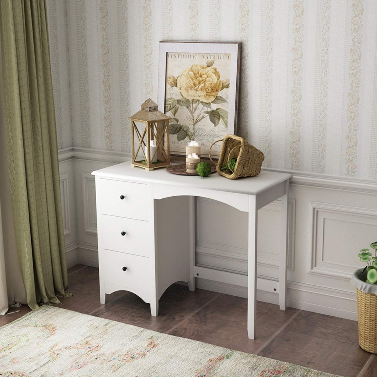 DlandHome 38.6 inches Vanity Table, Sofa Side Table Small Writing Desk Console Table Makeup Desk Dresser Table Home Office Desk Study Table with 3 Drawers, CYS-ST005