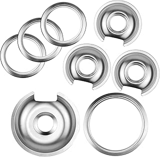 Burner Drip Pans WB32X10013 WB32X10012 with Trim Rings by Fetechmate Chrome Drip Bowl Replacement for G.E Hot-point Electric Stove Top - 3 x 6 inch Pan with ring, 1 x 8 inch Pan with ring