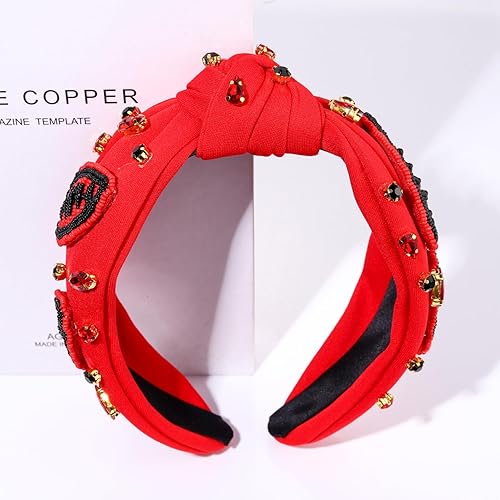 Miniatura 2 de Diademas anudadas de fútbol para mujer, diadema deportiva para el día del juego, diadema de cristal perla con nudo superior ancho, accesorios para