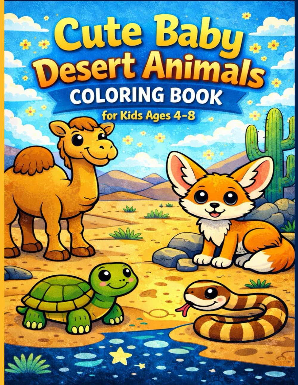 Cute Baby Desert Animals Coloring Book for Kids Ages 4–8: Bold & Easy Big Simple Designs with Camels, Foxes & More