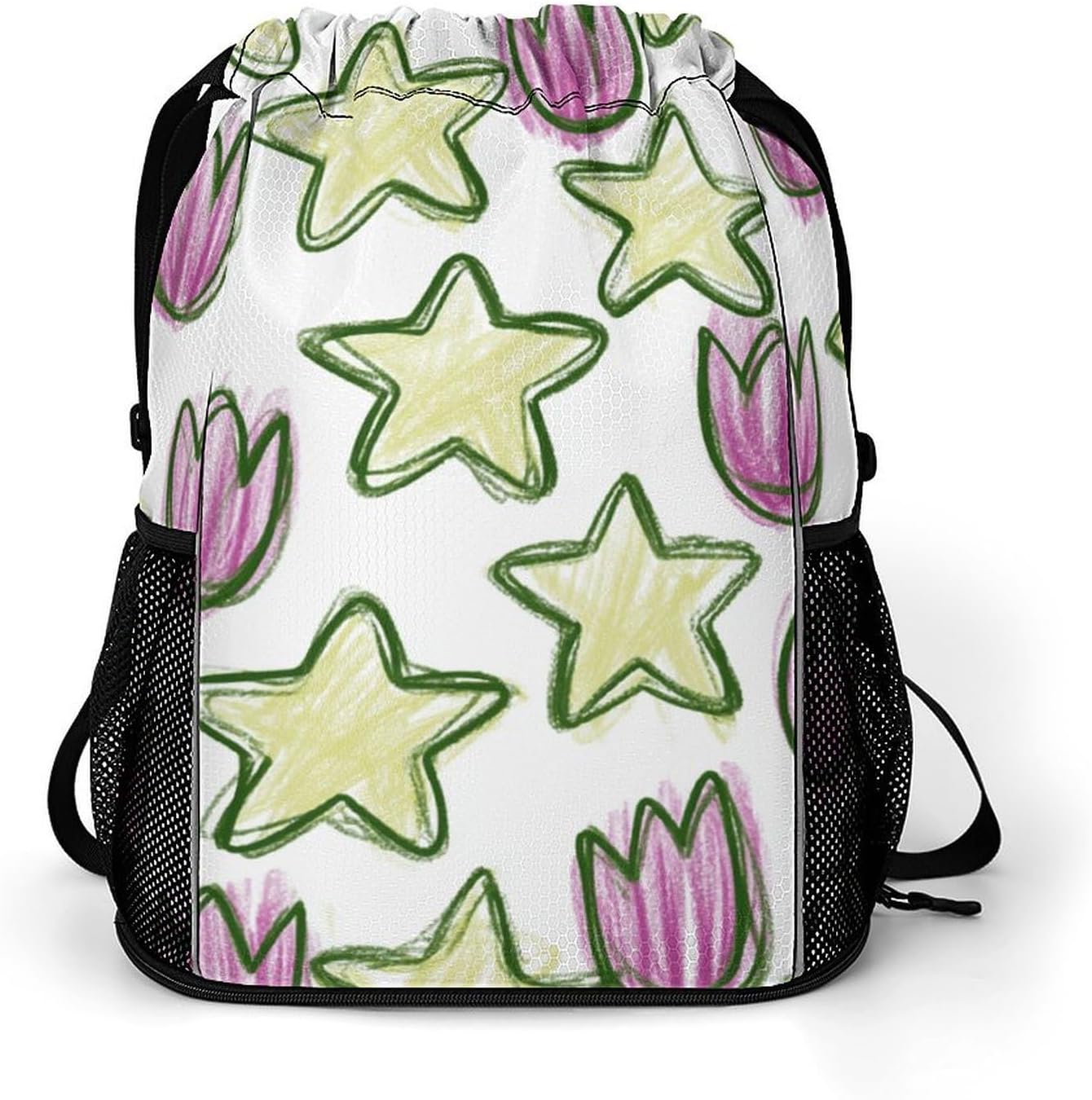 Stars And Tulips Drawstring Bag, Lightweight Shoulder Bag for Gym Travel Outdoor