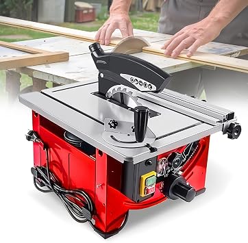 Table Saw, 8.25 inch, 2900W Power, Cutting Speed up to 7200RPM, Portable Benchtop Saw with Sliding Miter Gauge for DIY Woodworking and Furniture Making