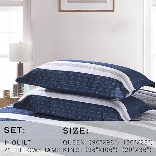 Vista 78 de PERHOM Juego de edredón tamaño Queen – Juego de ropa de cama 100% algodón, colcha ligera reversible de retazos florales para cama Queen, gris Gris