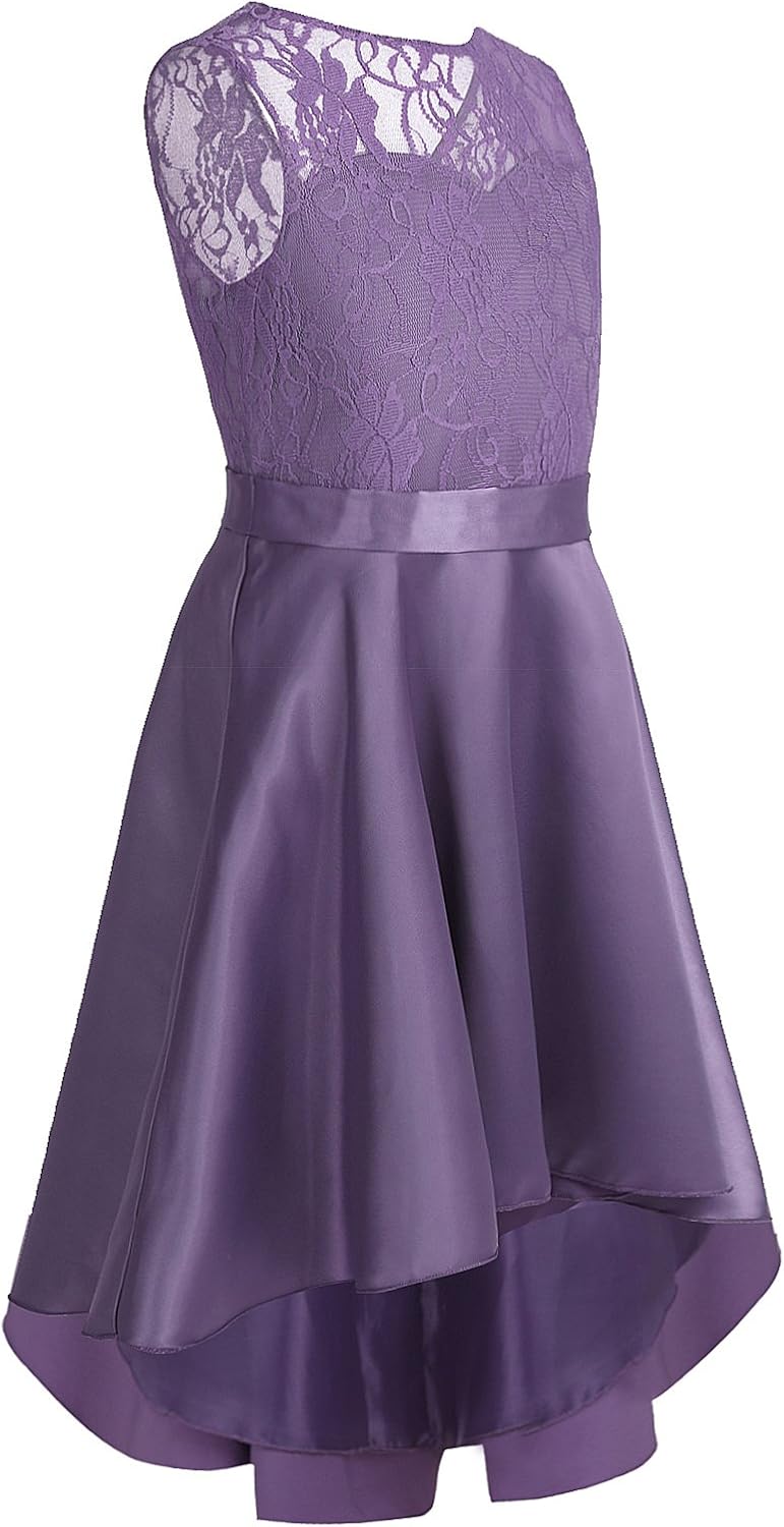 MSemis Flower Girls Princess High-Low Hem Floral Lace Dress Bridesmaid Wedding Pageant Birthday Party Gown: Clothing, Shoes & Jewelry